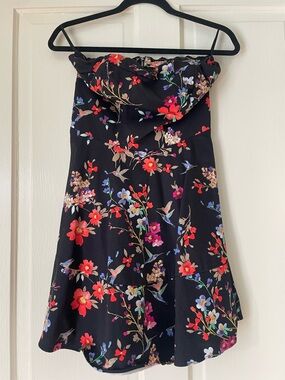 Express Black Floral Mini Dress with Red & Blue Blooms